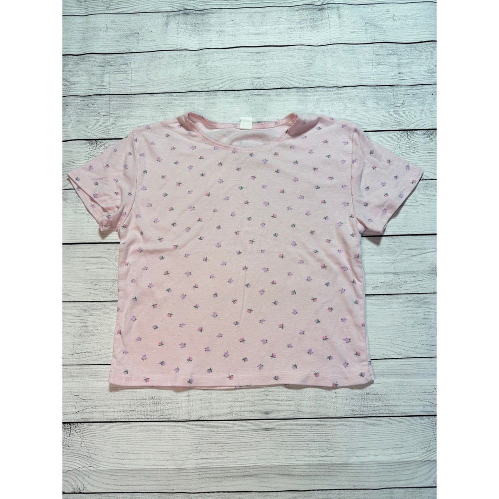 Pink Rose Baby Crop Tee Large Cotton blend Y2K Coquette Fairy Whimsy